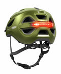 Helm ABUS Urban-I 4.0 pepper green, schräg von hinten mit LED-Rücklicht