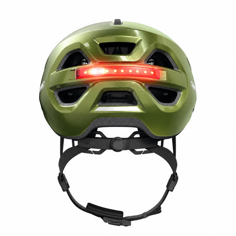 Helm ABUS Urban-I 4.0 pepper green, Rückansicht mit magnetischem Lichtstreifen