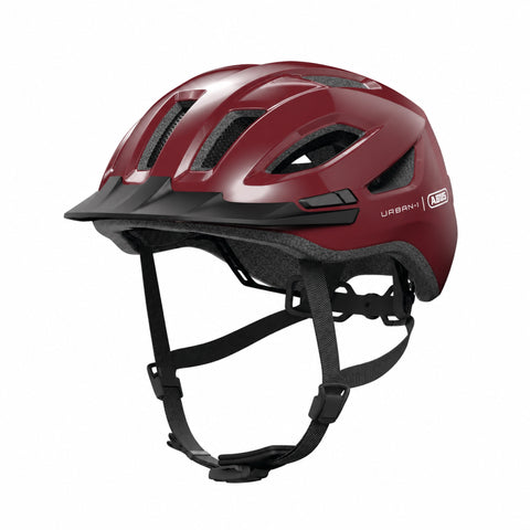 Helm ABUS Urban-I 4.0 chestnut red, schräg von vorn mit Schirm