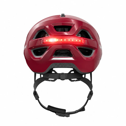 Helm ABUS Urban-I 4.0 chestnut red, Rückansicht mit magnetischem Lichtstreifen