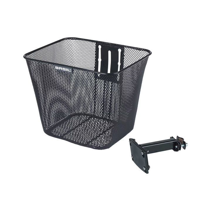 BASIL Bilbao FM Vorderradkorb in Schwarz mit beiliegendem Fixed-Mounted-Lenkerhalter