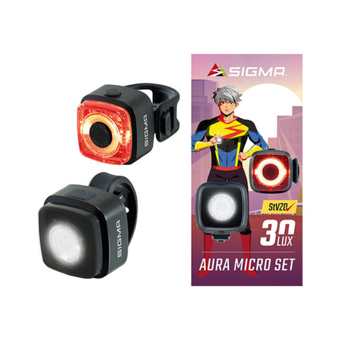 Beleuchtungsset SIGMA Aura Micro USB, Frontlicht und Ruecklicht, schwarz