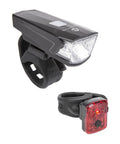 Akku-Beleuchtungsset M-WAVE ATLAS K 15 USB, Frontlicht und Ruecklicht, schwarz