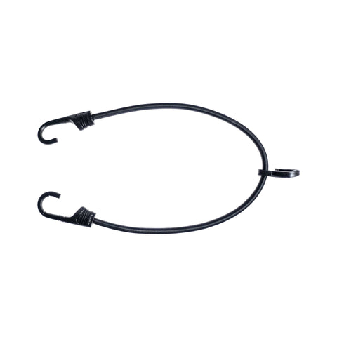 Schwarzer runder Gummispanner Bike Tec & More, 70 cm lang, mit drei Kunststoffhaken, zum Bogen gelegt