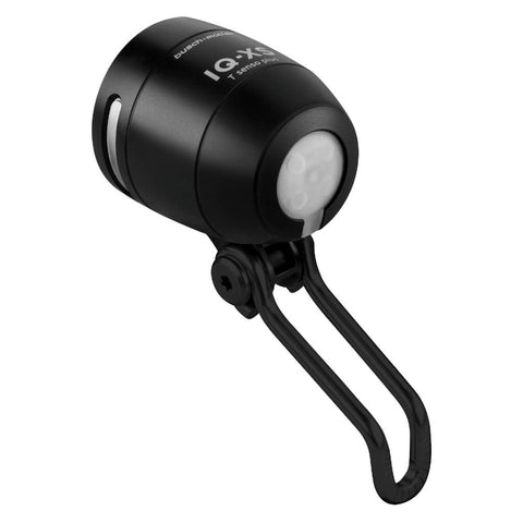 Scheinwerfer-LED B&M Lumotec IQ-XS T senso plus in Schwarz, Gehäuse mit Sensor und Edelstahl-Halter