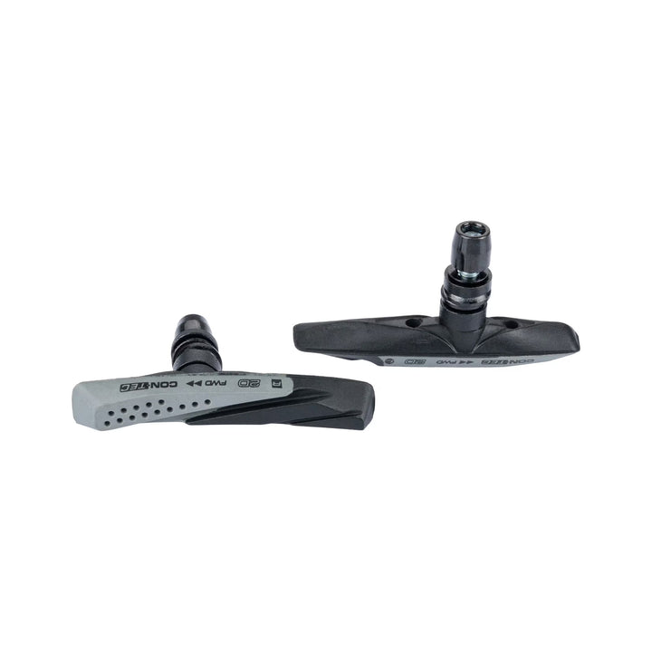 Bremsschuhe CONTEC V-Stop 2D für V-Brake, grau-schwarz, Produktfoto vor weißem Hintergrund