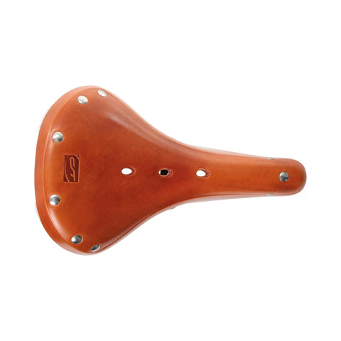 Fahrradsattel CONTEC Classic Exclusiv Trekking, Leder honey, Draufsicht auf die Sitzfläche mit Nieten
