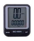 Fahrradcomputer CONTEC CBC-464 von vorn, LCD mit Geschwindigkeits- und Zeitanzeige, darunter die Tasten MODE und SET