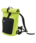 CONTEC Rucksack Waterproof 24 in Gruen und Schwarz, Vorderansicht mit Rollverschluss und Aussenfach