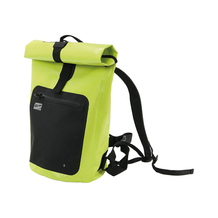 CONTEC Rucksack Waterproof 24 in Gruen und Schwarz, Vorderansicht mit Rollverschluss und Aussenfach