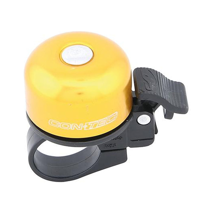 Miniglocke CONTEC Bing in Gold, Aluminium, 37 mm Durchmesser, mit schwarzer Klemmschelle