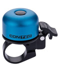 Miniglocke CONTEC Bing in mattem Blau, Aluminium, 37 mm Durchmesser, mit schwarzer Klemmschelle