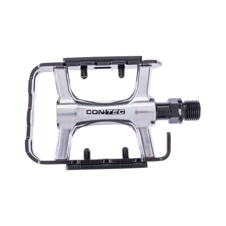 CONTEC Pedal Pivot in Schwarz und Silber, poliertes Aluminium-Plattformpedal mit Pins und Rückhaltebügel