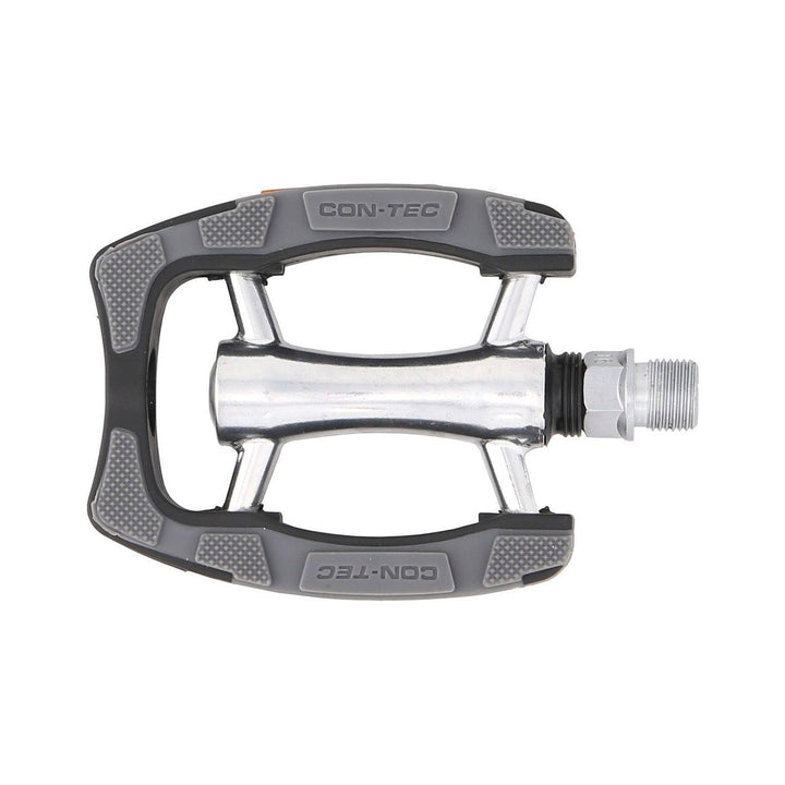 CONTEC Pedal 1Trip in Silber und Grau, Käfigpedal mit Aluminiumkörper und grau strukturiertem Kunststoffrahmen