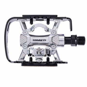 CONTEC Sprint Pedal in Schwarz und Silber, Vorderansicht der einseitigen SPD-Bindung mit Aluminiumkäfig