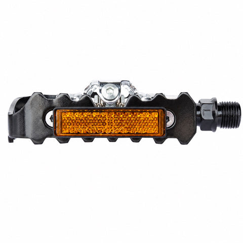CONTEC Sprint Pedal, Seitenansicht des schwarzen Käfigs mit orangefarbenem Reflektor