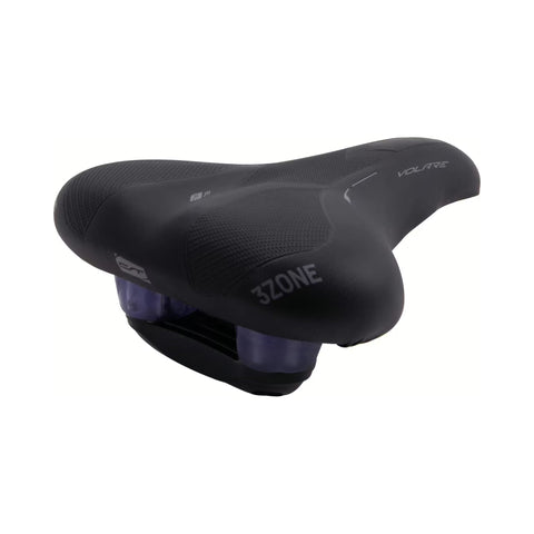 Fahrradsattel CONTEC Volare City EL, Unisex, schwarz, Dreiviertelansicht mit Elastomer-Dämpfung