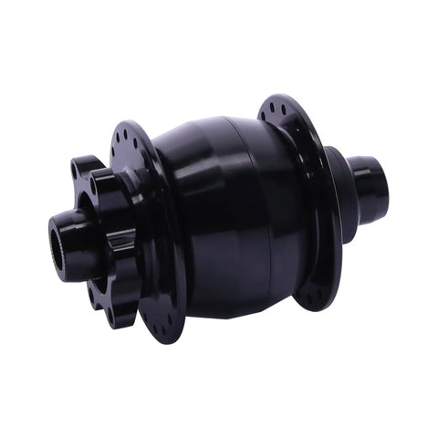 Schwarzer CONTEC Nabendynamo Powerhouse Hub mit Sechsloch-Aufnahme und 15-mm-Steckachse
