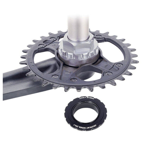 IceToolz 2741 an einer Shimano-12-fach-Kurbel mit Direct-Mount-Kettenblatt und Lockring