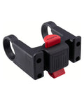 KLICKfix Lenkeradapter von Rixen & Kaul in Schwarz mit roter Entriegelungstaste und Schellen für Lenker mit 22 bis 26 mm Durchmesser