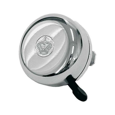 Fahrradglocke Reich Krone aus Stahl in Chrom, 55 mm Durchmesser, mit Kronenprägung und Sicherheitshebel