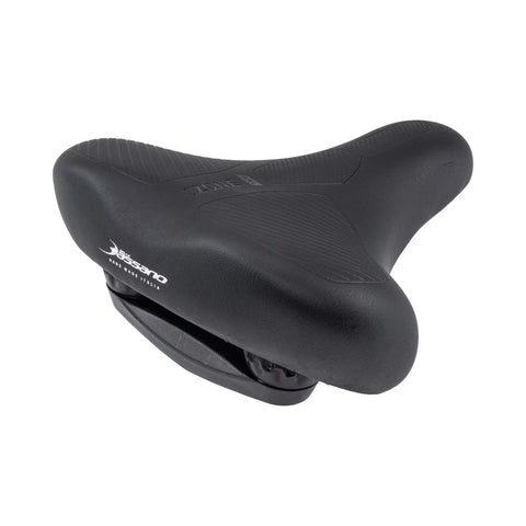 Fahrradsattel SELLE Bassano Volare City XXL, Unisex, schwarz, Dreiviertelansicht mit Elastomerdämpfern