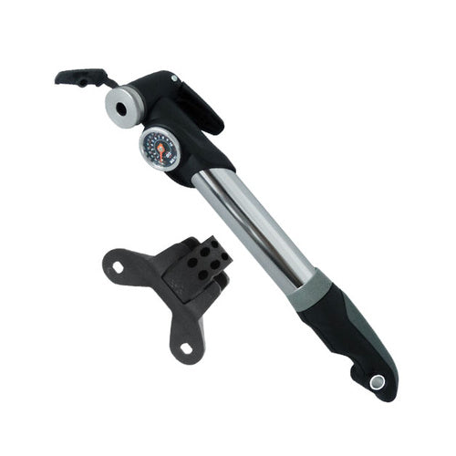 SKS INJEX CONTROL Minipumpe in Silber und Schwarz mit analogem Manometer und beiliegendem Pumpenhalter