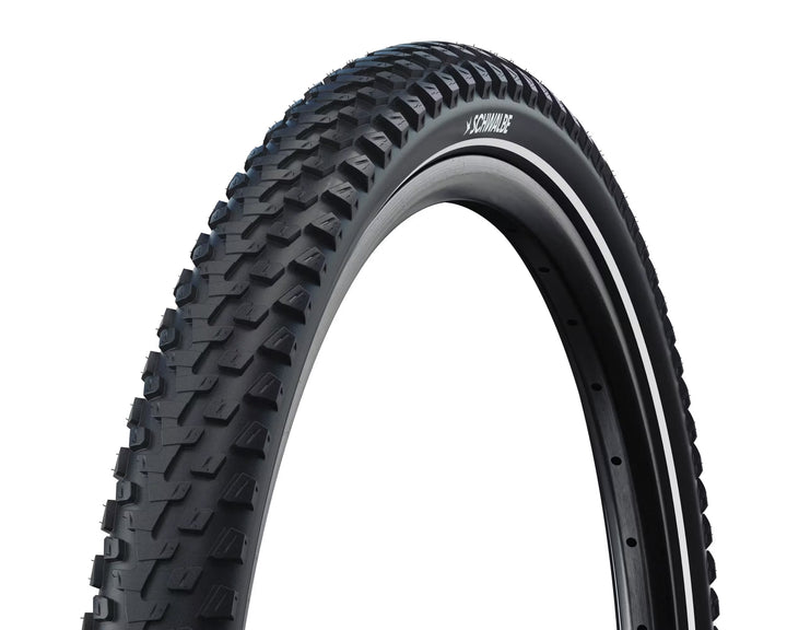 Schwalbe Marathon Plus MTB, schwarz mit Reflexstreifen, Schrägansicht