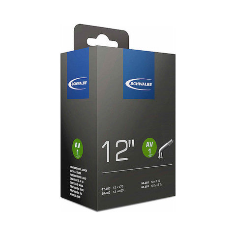 Fahrradschlauch Schwalbe Nr. 1, 12 Zoll, Autoventil 45° abgewinkelt, 40 mm, Verpackung