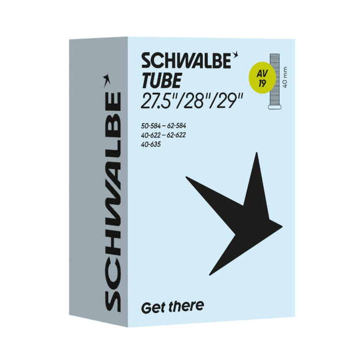 Fahrradschlauch Schwalbe Nr. 19, 27,5 bis 29 Zoll, Autoventil 40 mm, Verpackung