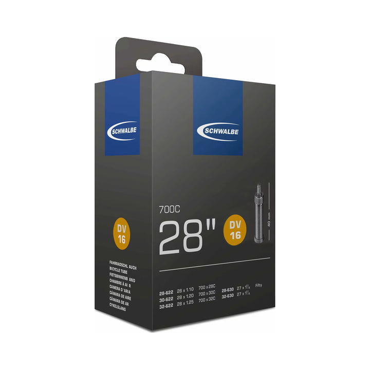 Fahrradschlauch Schwalbe Nr. 16, 28 Zoll, Dunlopventil 40 mm, Verpackung