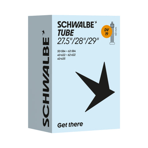 Fahrradschlauch Schwalbe Nr. 19, 27,5 bis 29 Zoll, Dunlopventil 40 mm, Verpackung