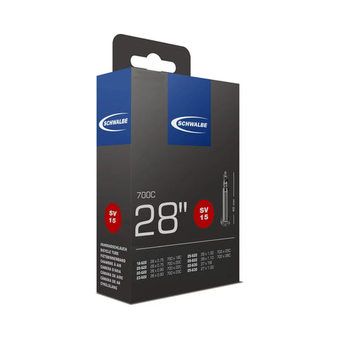 Fahrradschlauch Schwalbe Nr. 15, 28 Zoll, Sclaverandventil 40 mm, Verpackung