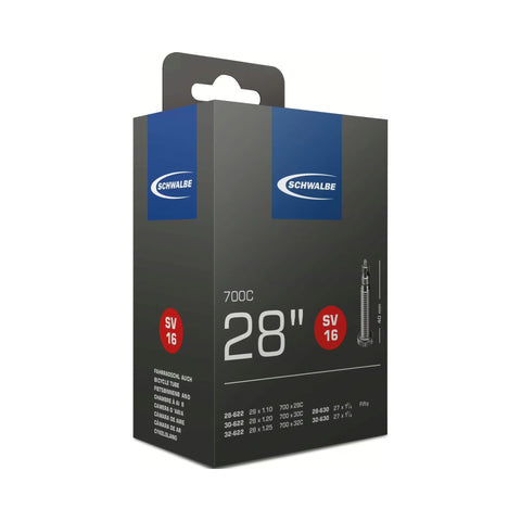 Fahrradschlauch Schwalbe Nr. 16, 28 Zoll, Sclaverandventil 40 mm, Verpackung