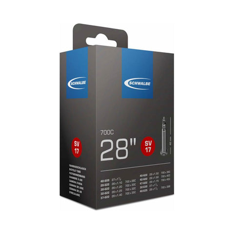 Fahrradschlauch Schwalbe Nr. 17, 28 Zoll, Sclaverandventil 40 mm, Verpackung