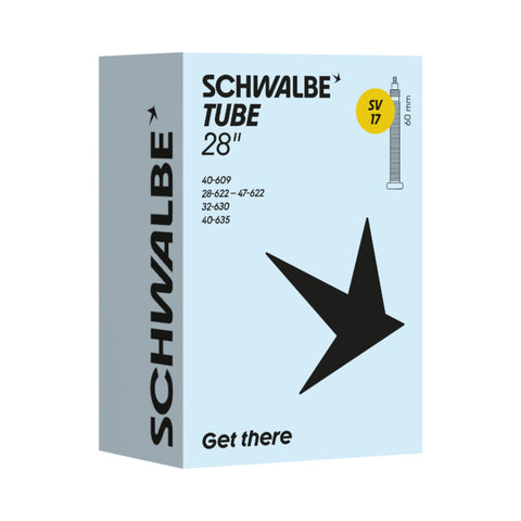 Fahrradschlauch Schwalbe Nr. 17, 28 Zoll, Sclaverandventil 60 mm, Verpackung