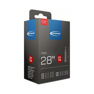 Fahrradschlauch Schwalbe Nr. 18 Extralight, 28 Zoll, Sclaverandventil 40 mm, Verpackung