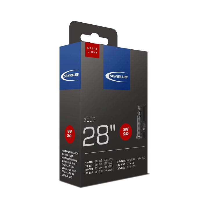 Fahrradschlauch Schwalbe Nr. 20, 28 Zoll, Sclaverandventil 40 mm, Verpackung