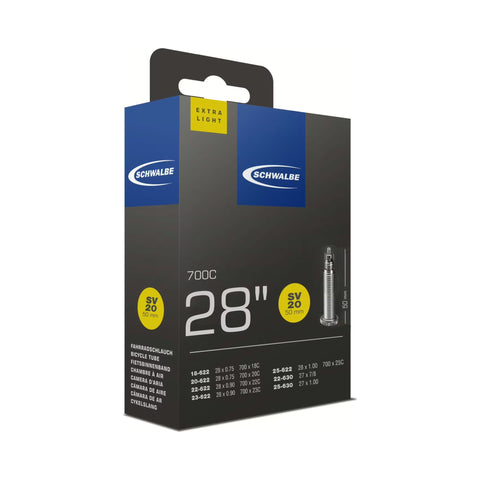 Fahrradschlauch Schwalbe Nr. 20, 28 Zoll, Sclaverandventil 50 mm, Verpackung