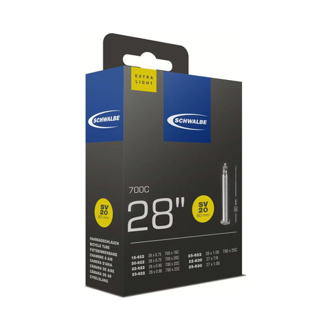 Fahrradschlauch Schwalbe Nr. 20, 28 Zoll, Sclaverandventil 80 mm, Verpackung