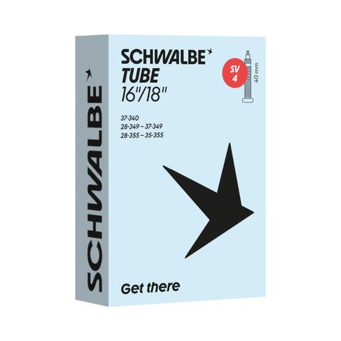 Fahrradschlauch Schwalbe Nr. 4, 16 und 18 Zoll, Sclaverandventil 40 mm, Verpackung