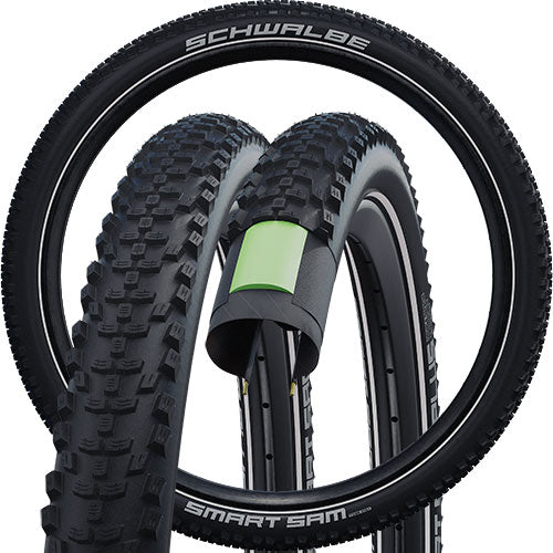 Schwalbe Smart Sam Plus – Produktabbildung mit Reifenprofil und Pannenschutzeinlage