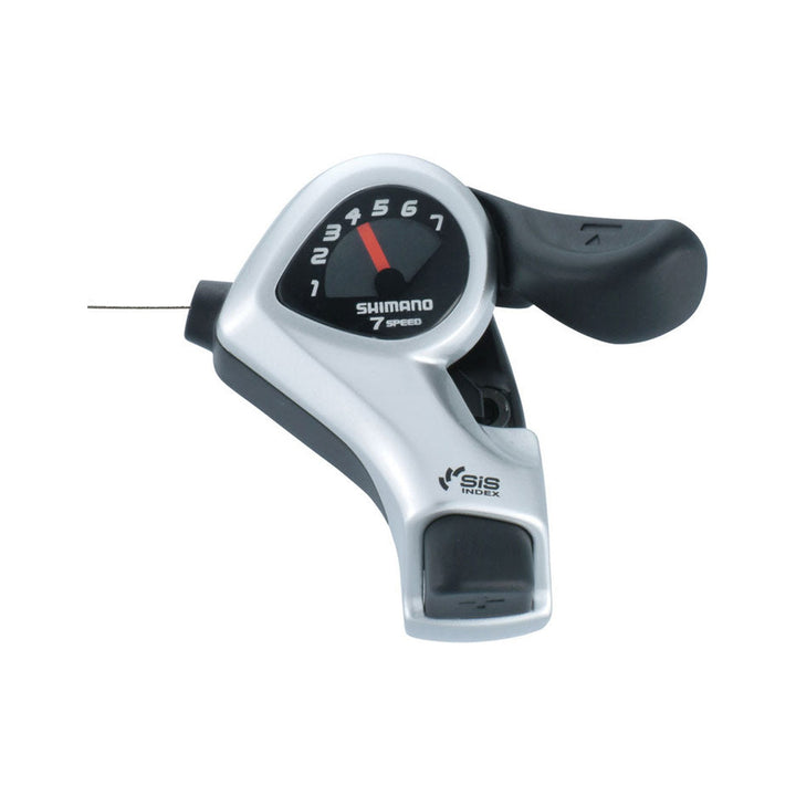 Shimano Daumenschalthebel Tourney TX SL-TX50 in Schwarz-Silber mit Ganganzeige, 7-fach
