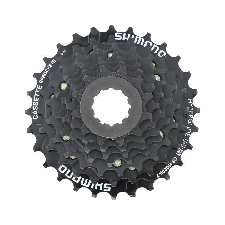 Kassette Shimano CS-HG200 mit sieben Ritzeln von 12 bis 28 Zähnen, braun