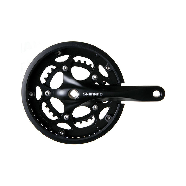 Schwarze Zweifach-Kurbelgarnitur Shimano FC-RS200 mit 34/50 Zähnen und Kettenschutzring