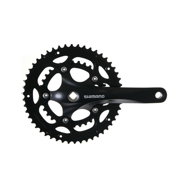 Schwarze Zweifach-Kurbelgarnitur Shimano FC-RS200 mit 34/50 Zähnen ohne Kettenschutzring