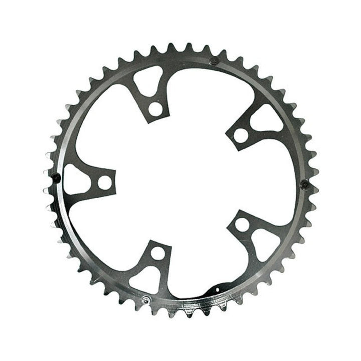 Silbernes Kettenblatt Stronglight mit 42 Zähnen, fünf Armen und Steighilfen auf 110 mm Lochkreis