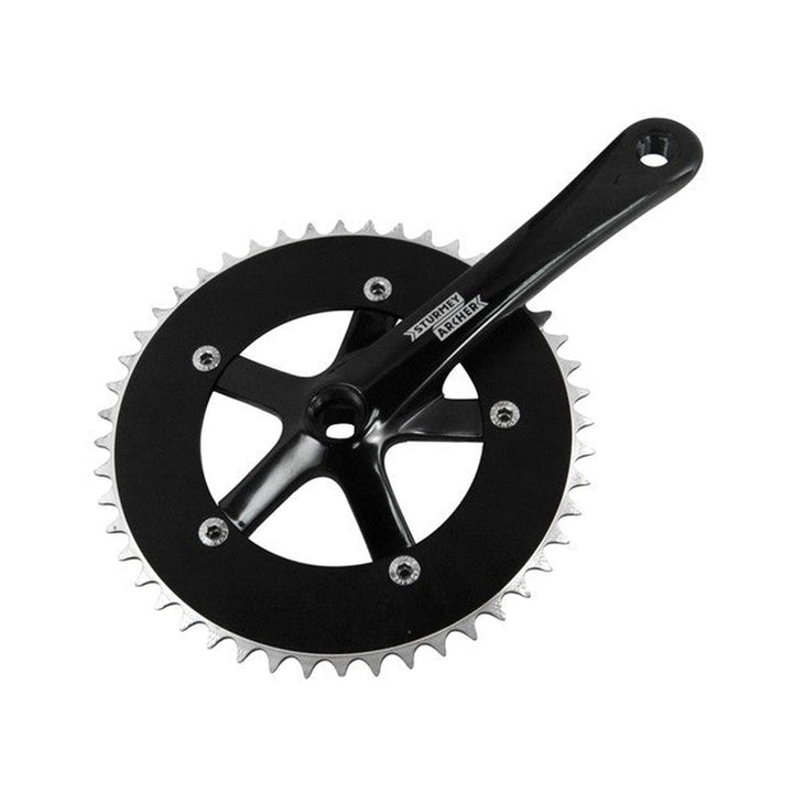 Schwarze Bahnkurbelgarnitur Sturmey Archer Track mit 46 Zähnen auf 130 mm Lochkreis