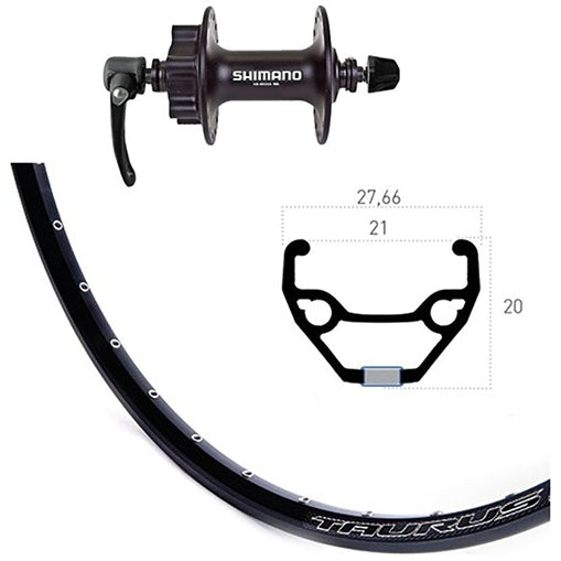 Vorderrad 26 Zoll Alu Ryde Taurus 21, Deore Disc, 6-Loch, schwarze Speichen