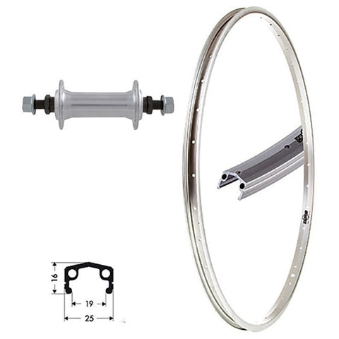 Vorderrad 28 Zoll Alu Dachprofil mit Vollachse, 19-622, Niro, silber